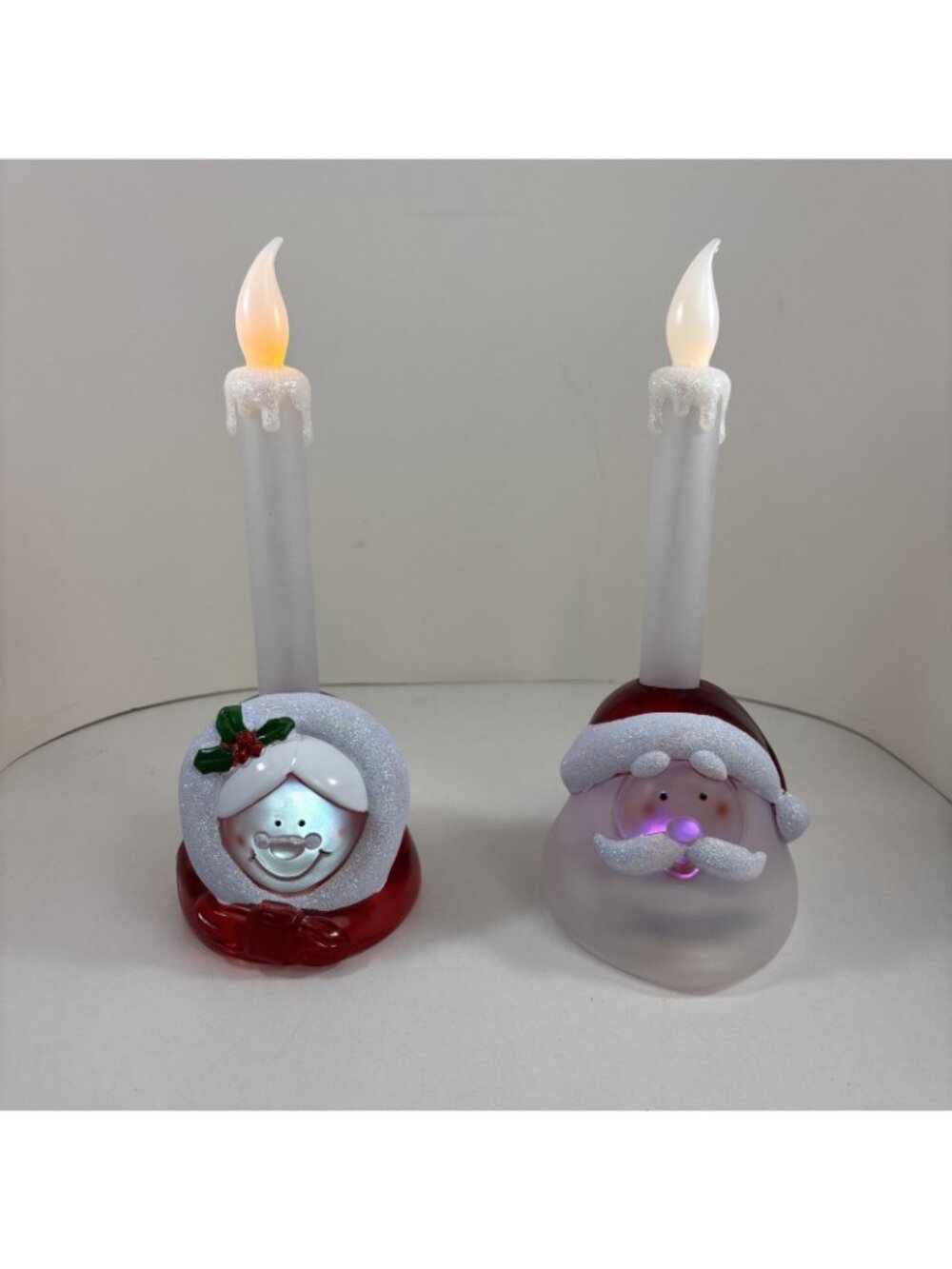 Frosted Acrylic Santa Mrs Santa Light Up Battery Candlesticks Flickering 9” - Picture 4 of 8